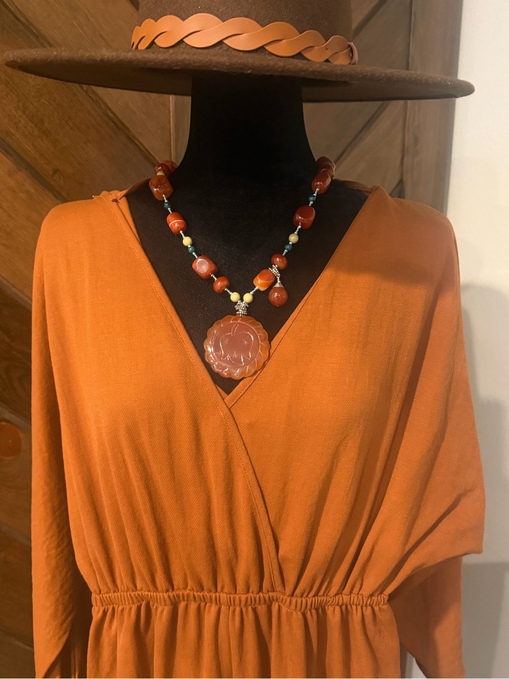 mts Rust Orange V-Neck Long Sleeve Jumpsuit - Picture 2 of 4